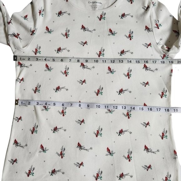 Croft & Barrow White Red Cardinal Bird Long Sleeve Classic Tee Top Size Small - Picture 8 of 10